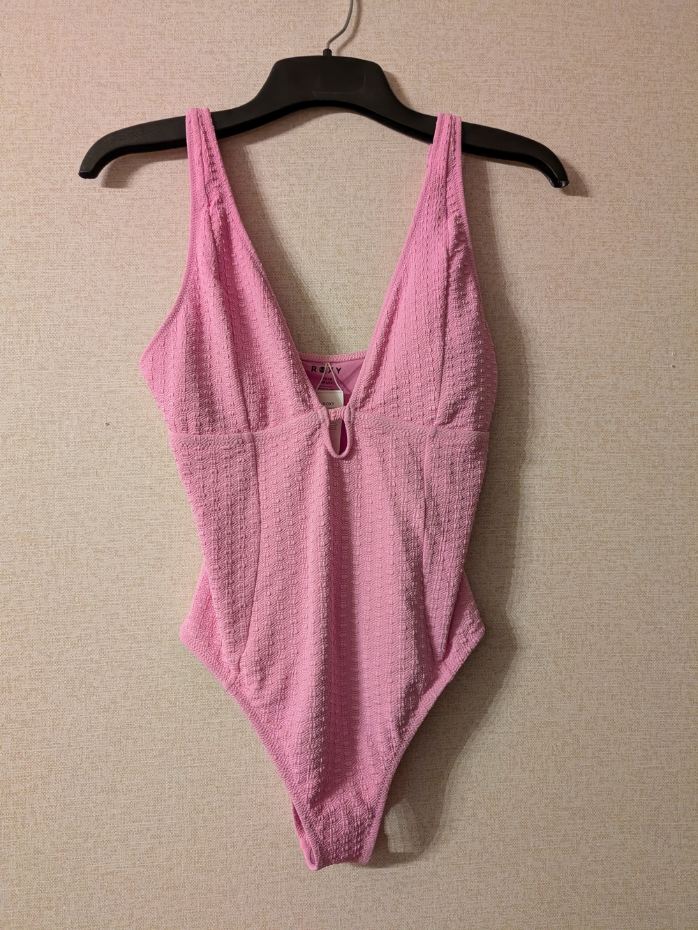 Roxy Pink Textured One-Piece Swimsuit with V-Neck